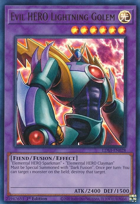 YUGIOH: 1X Evil HERO Lightning Golem LDS3-EN028 Ultra Rare NM