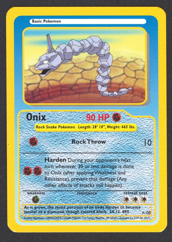 Onix Pokemon Funskool India 2004 Vintage Rare Pokemon Card