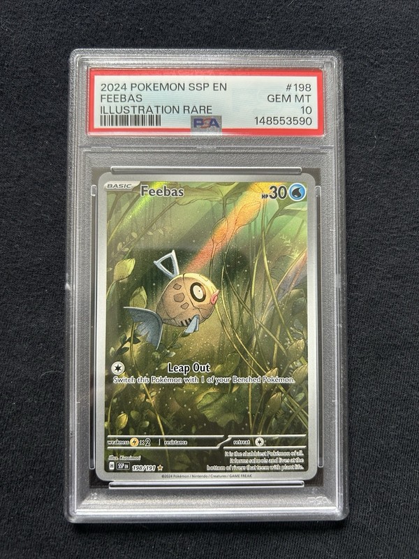Pokemon 2024 SV08 Surging Sparks Feebas 198/191 Illustration Rare Holo PSA 10