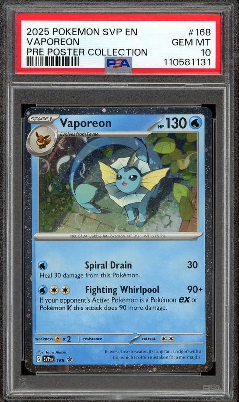 Pokemon TCG Scarlet & Violet Prismatic Evolutions Poster #168 Vaporeon PSA 10