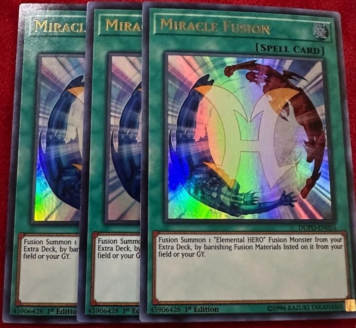 Yugioh 3x Miracle Fusion Ultra Rare DUPO 1st Edition Playset for Hero Decks!