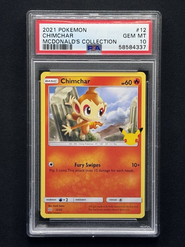 2021 POKEMON MCDONALD’S COLLECTION #12 CHIMCHAR NON HOLO PSA 10 LOW POP