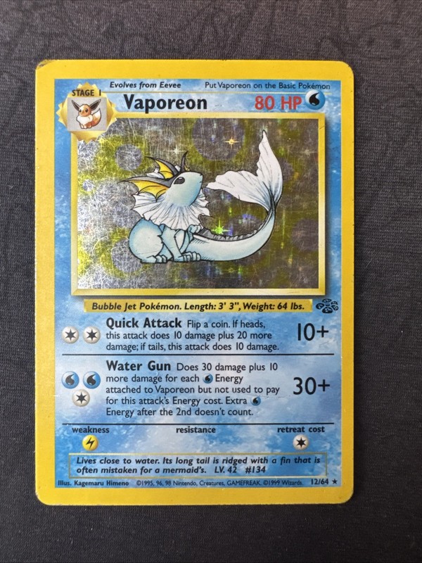 Vaporeon 12/64 Jungle Holo Pokemon MJ