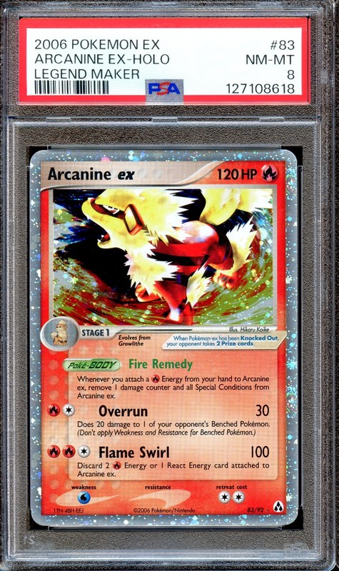 PSA 8 Arcanine EX 83/92 EX Legend Maker Pokemon Card Holo NEAR MINT