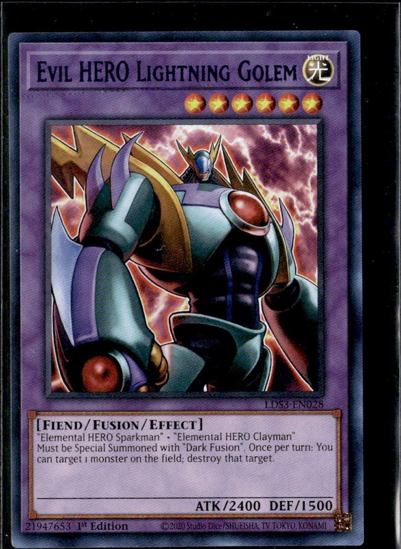 Yu-Gi-Oh Evil HERO Lightning Golem (BLUE) LDS3-EN028 1st Edition Holo