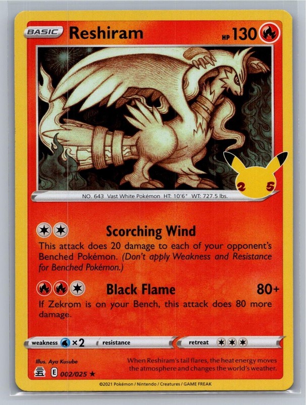 Reshiram 002/025 Rare Celebrations Pokemon Holo Lightly Played