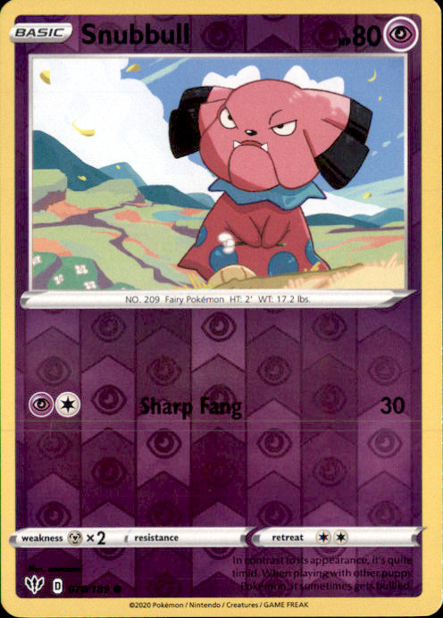 Snubbull Reverse Holo Common SWSH03: Darkness Ablaze 070/189 NM otumami 2020