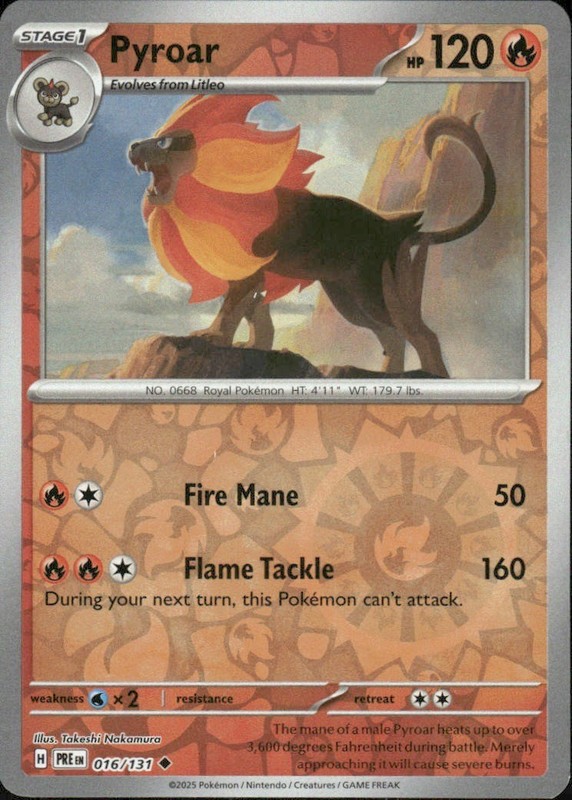 PYROAR 016/131 PRISMATIC EVOLUTIONS REVERSE HOLO POKEMON TAKESHI NAKAMURA