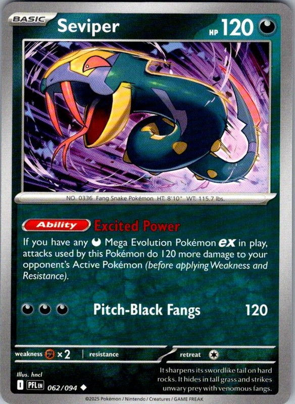 Seviper Phantasmal Flames 062/094 Uncommon Pokemon Near Mint
