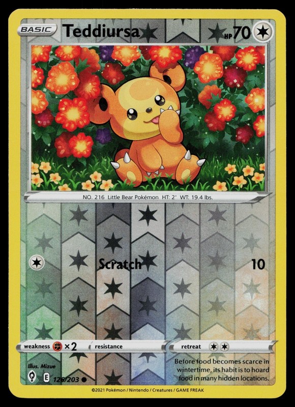 TEDDIURSA 126/203 COMMON EVOLVING SKIES POKEMON REVERSE HOLO NM
