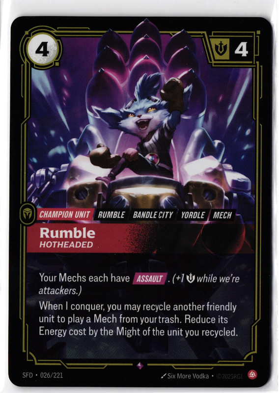 RUMBLE-HOTHEADED CHAMPION UNIT 026/221 RIFTBOUND SPIRITFORGED