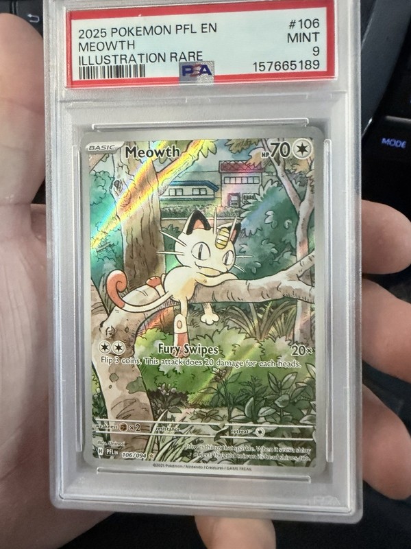 Meowth 106/094 Me02: Phantasmal Flames Illustration Rare Holo EN PSA 9 (2025)