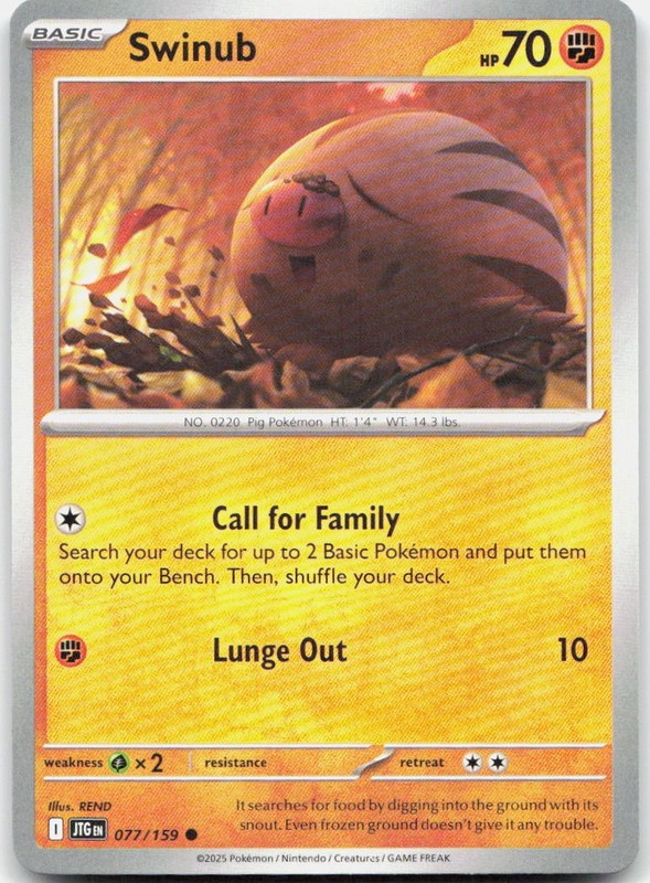 Swinub 077/159 Common Journey Together Pokemon Near Mint