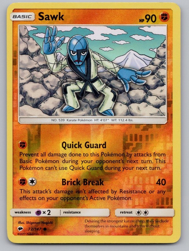 Sawk 72/147 Common Burning Shadows Pokemon Reverse Holo LP