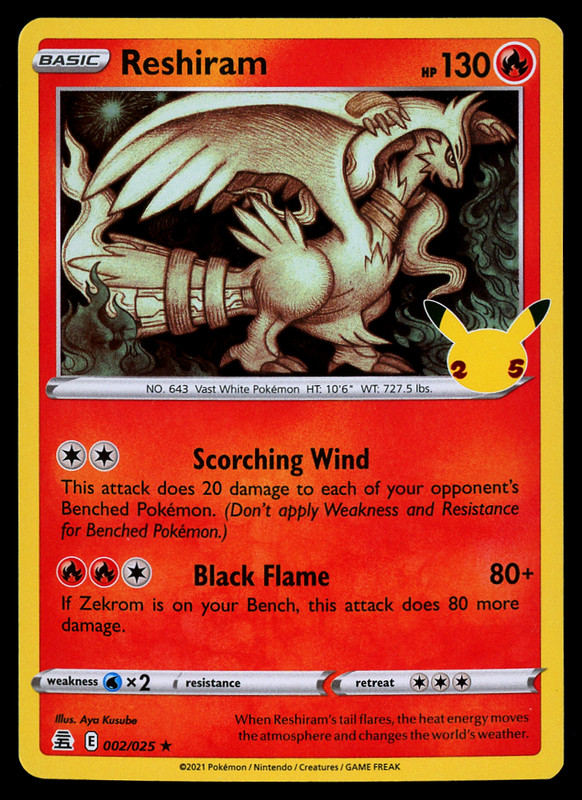 Pokemon Card Celebrations Reshiram 002/025 Holo Rare – NM