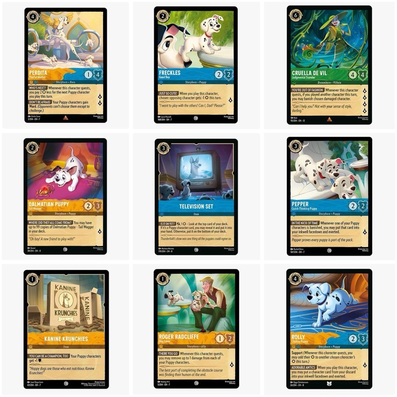 Disney Lorcana TCG 101 Dalmatians Set of 9 NM Cards