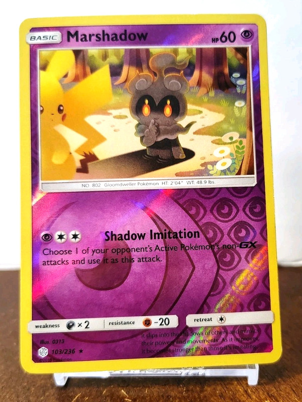 POKEMON MARSHADOW 103/236 REVERSE HOLO RARE COSMIC ECLIPSE LP FEATURING PIKACHU