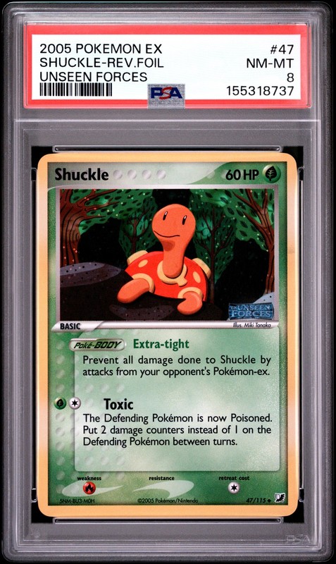 2005 POKEMON EX UNSEEN FORCES #47 SHUCKLE-REVERSE FOIL PSA 8