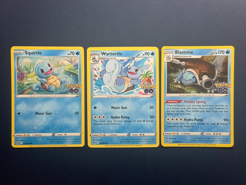 Blastoise 017/078 Holo Rare & Wartortle Squirtle Pokemon GO Evolution Set NM