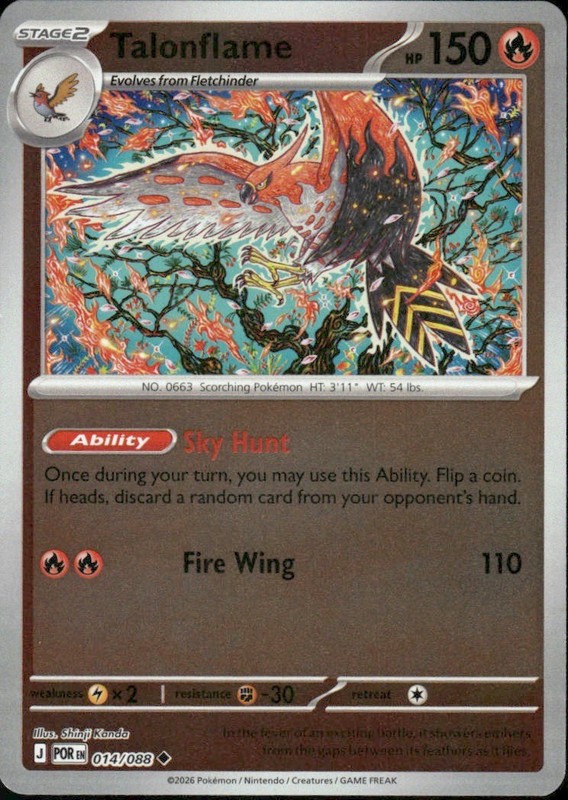 TALONFLAME 014/088 PERFECT ORDER UNCOMMON REVERSE HOLO POKEMON SHINJI KANDA