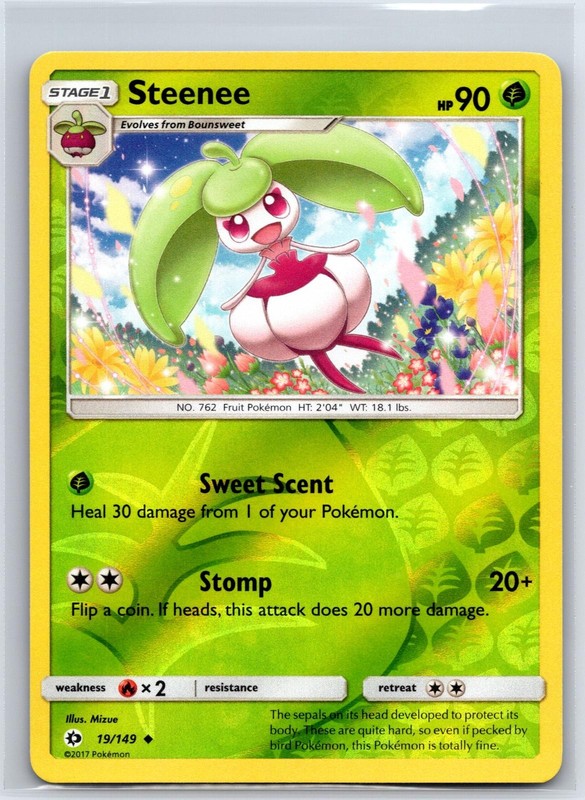 Steenee 19/149 Uncommon SM Base Set Pokemon Reverse Holo NM/M 604b-32