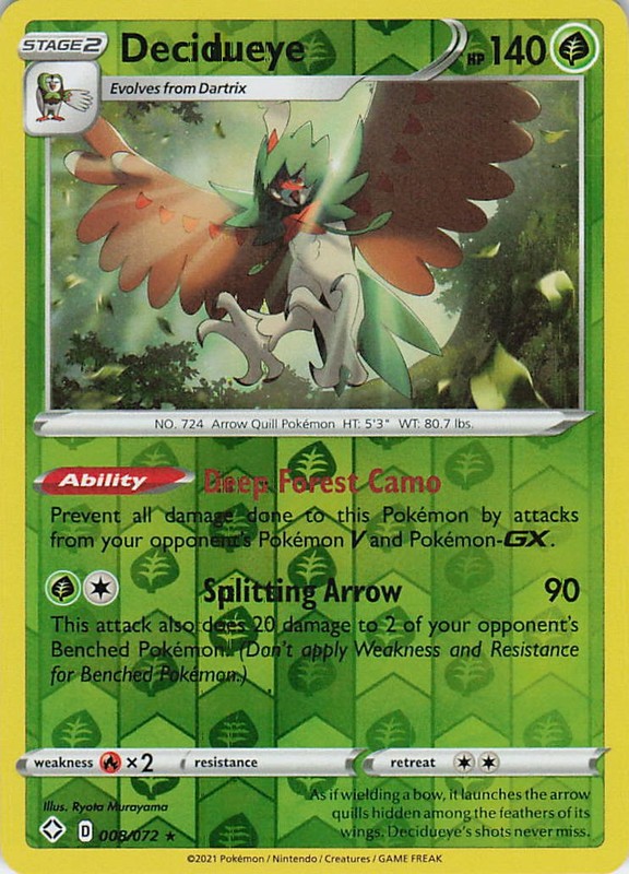 Decidueye Reverse Holo Holo Rare SWSH03: Darkness Ablaze 013/189 NM