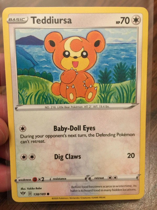 TEDDIURSA 2020 BASIC POKEMON CARD – DARKNESS ABLAZE – #138/189 – FREE SHIPPING!!