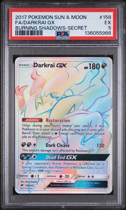 2017 POKEMON SUN & MOON BURNING SHADOWS SECRET #158 FULL ART/DARKRAI GX PSA 5