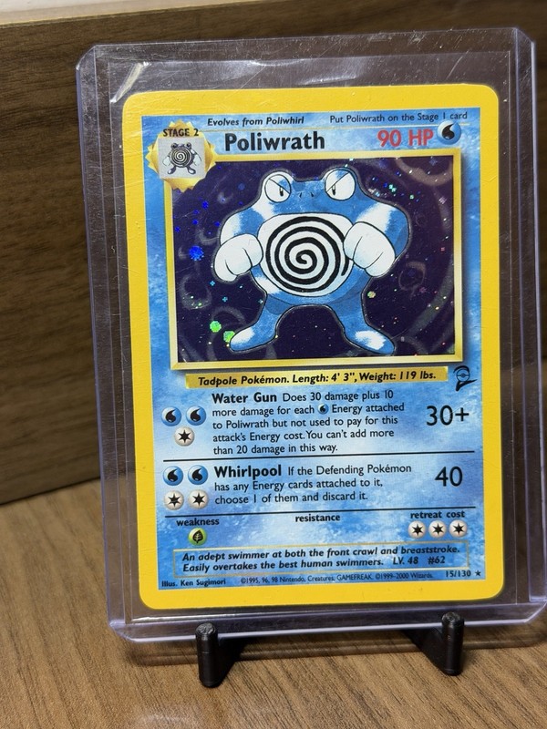 Pokémon Poliwrath Base Set 2 Holo Rare 015/130 English TCG Card HP 90 Sugimori