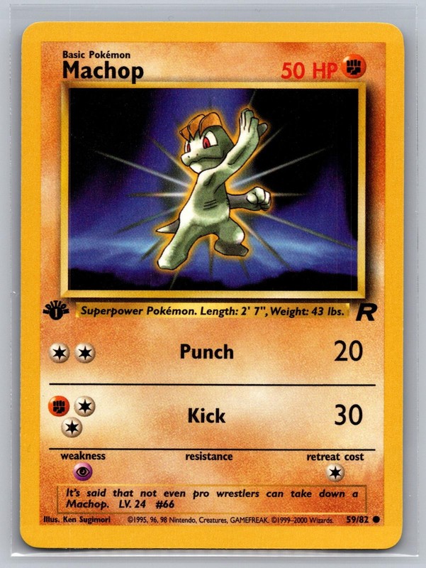 Machop 59/82 LP Team Rocket 1st Edition Pokemon
