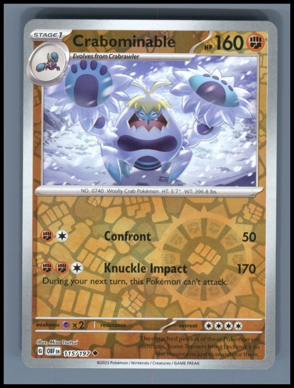 Crabominable 115/197 Uncommon Obsidian Flames Pokemon Reverse Holo Near Mint