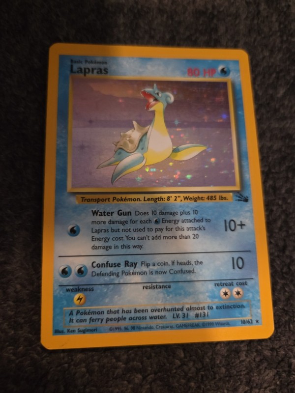 RETIRED Pokémon Card – 1999 Holo Lapras #10/62 – MP – WOTC Fossil