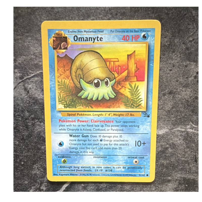 Pokémon Omanyte 52/62 Fossil Unlimited Stage 1 40 HP Common Regular WOTC 1999