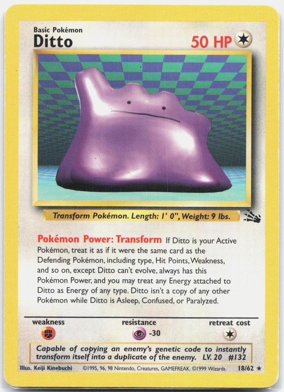 Ditto (18) Rare Fossil FO Colorless Unlimited 18/62 1999 HP