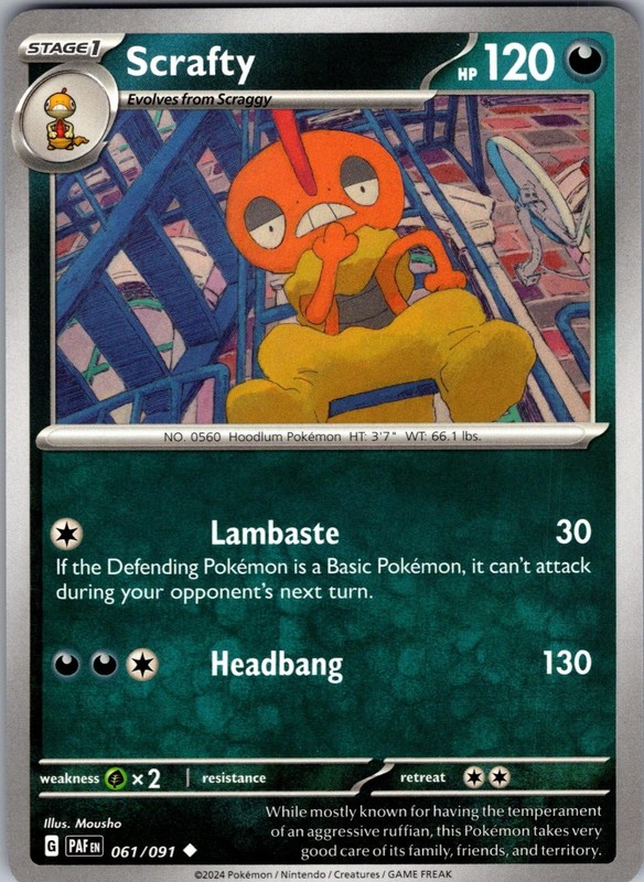 Scrafty Paldean Fates 061/091 Uncommon Pokemon Near Mint
