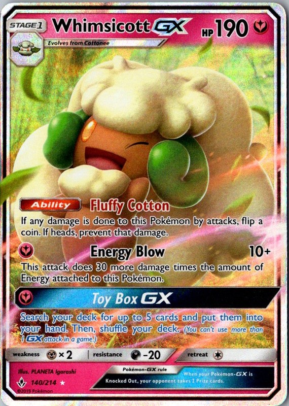 Whimsicott GX Holo Ultra Rare SM – Unbroken Bonds 140/214 NM