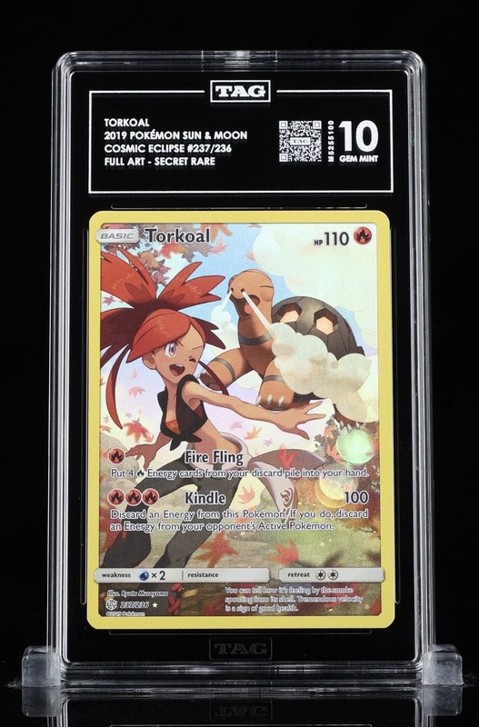 Torkoal (Secret) 237/236 Sm-Cosmic Eclipse Holo English Pokémon Tag 10 #book