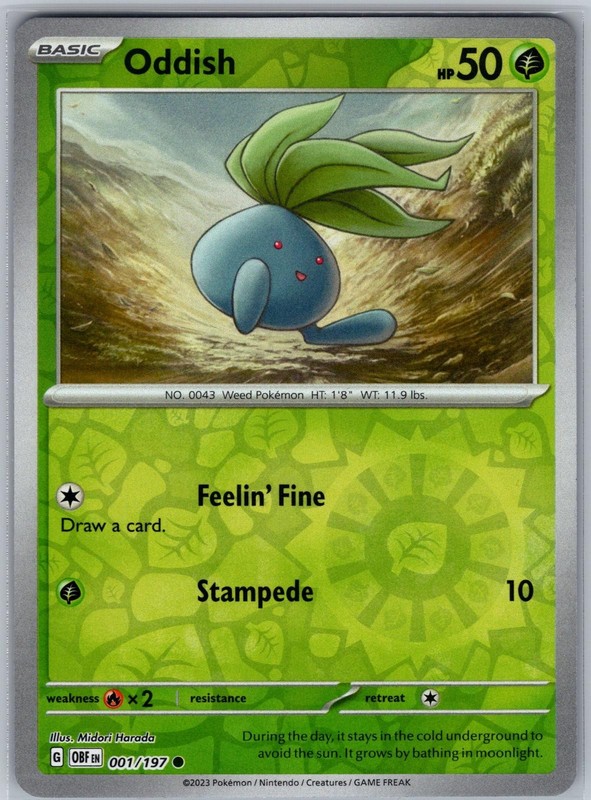 Oddish 001/197 Obsidian Flames Common Reverse Holo NM