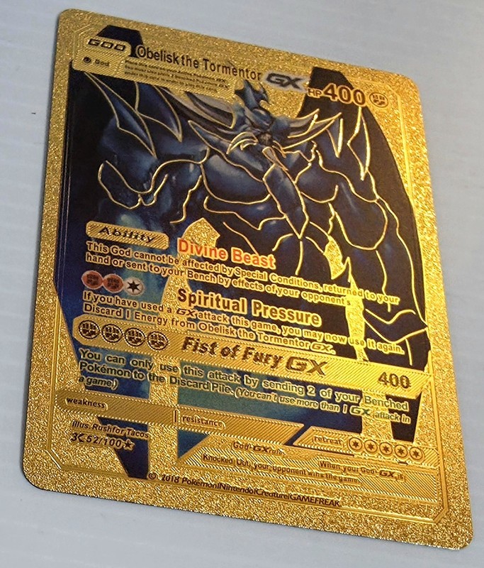 X 1 Obelisk The Tormentor GX Gold Metal Custom Fan Art Pokémon Collectible Card