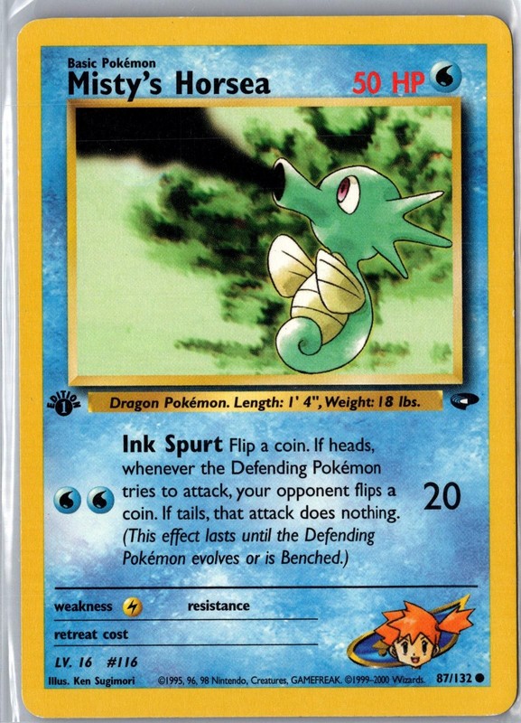Misty’s Horsea 87/132 Common Gym Challenge Pokemon 1st Edition Moderately Played