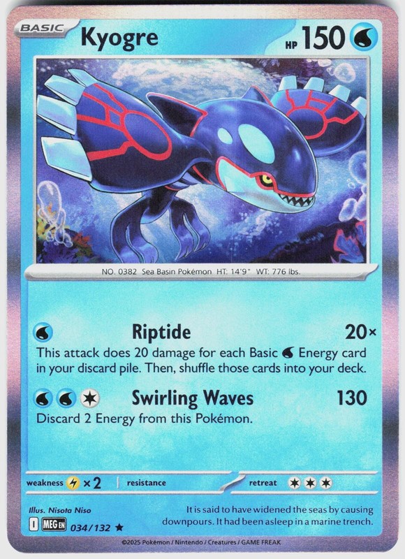 KYOGRE 034/132 – POKEMON MEGA EVOLUTION HOLO – NM RARE