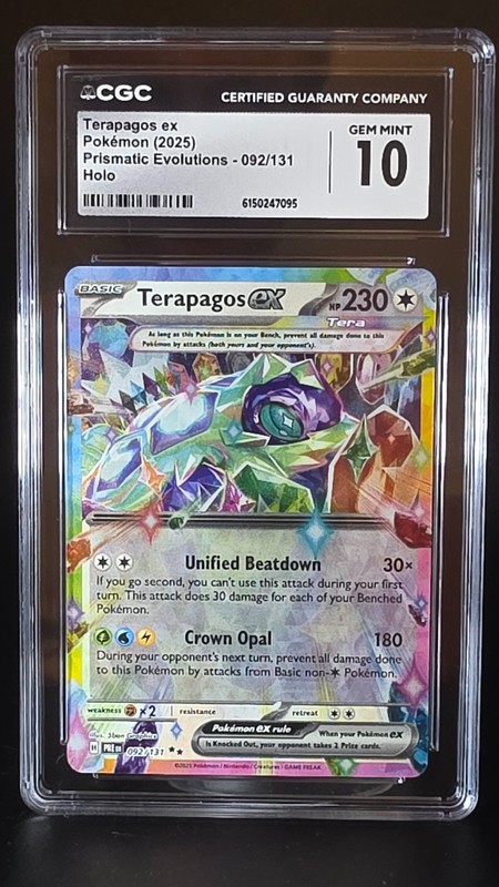 Terapagos ex Pokemon 2025 Prismatic Evolutions 092/131 Holo Gem Mint 10 CGC