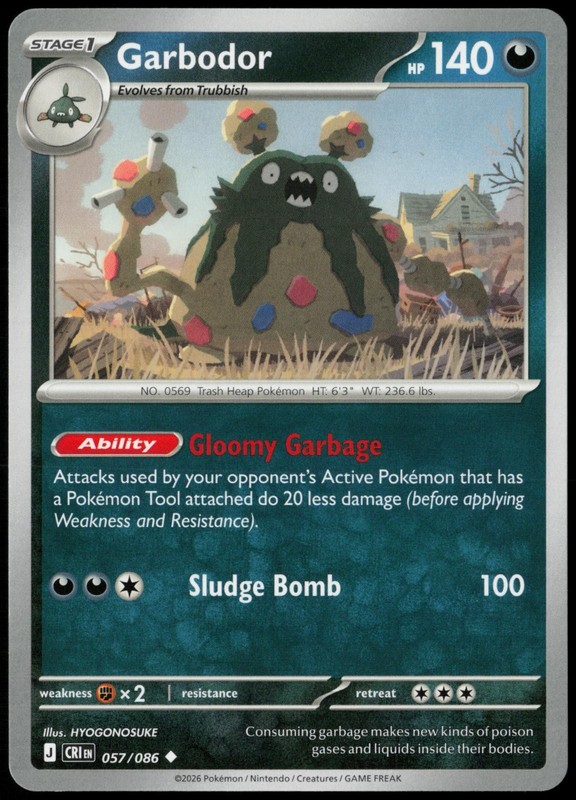 Garbodor 057/086 Chaos Rising Uncommon Near Mint Pokemon TCG
