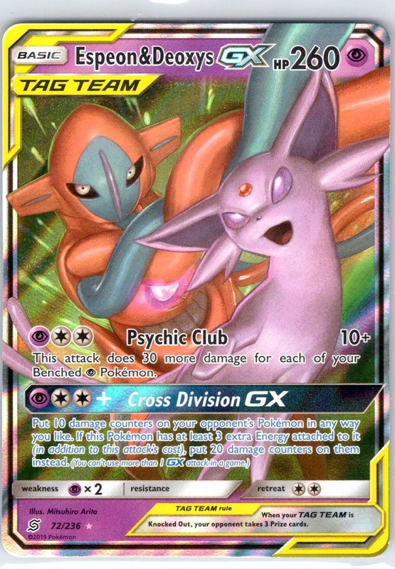 Espeon & Deoxys GX 72/236 Holo GX Rare Unified Minds Pokemon Holo Lightly Played