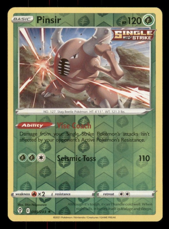 Pinsir SWSH07: Evolving Skies #001/203 Rare Reverse Holo Pokemon LP