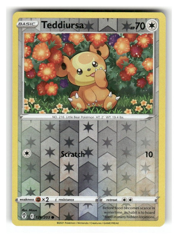 Teddiursa 126/203 Common Evolving Skies Pokemon Reverse Holo Lightly Played