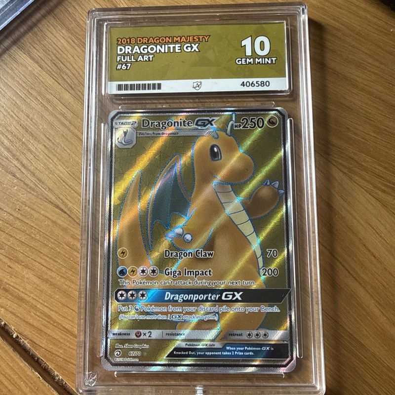 Pokemon Dragonite GX Card Dragon Majesty 67/70, Graded Ace 10 Gem Mint