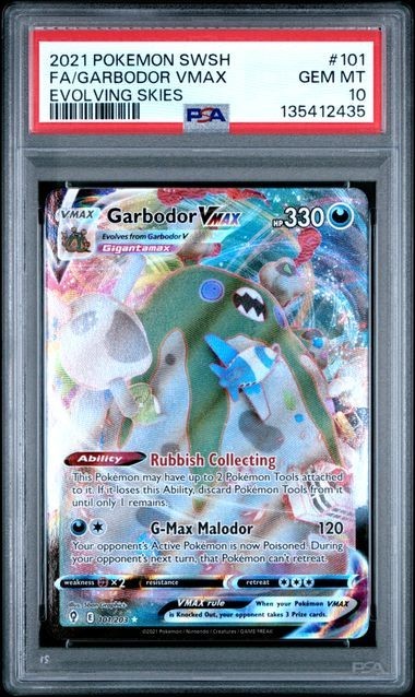 Pokemon Card 2021 SWSH Evolving Skies Garbodor VMAX 101/203 Full Art PSA 10 101