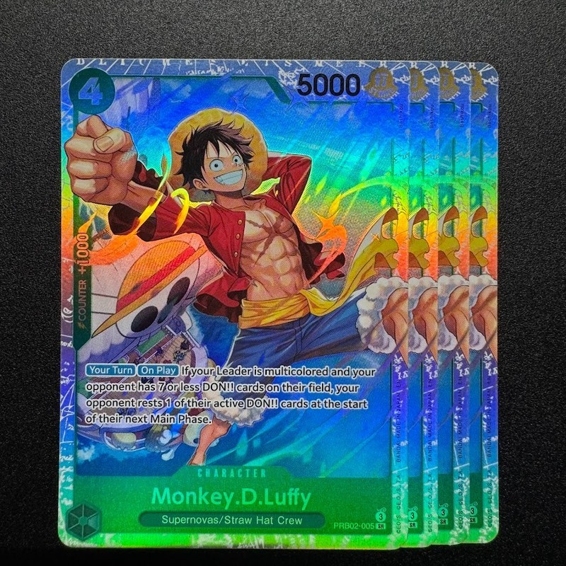 4x Monkey.D.Luffy PRB02-005 SR Holo – One Piece TCG English Playset Near Mint