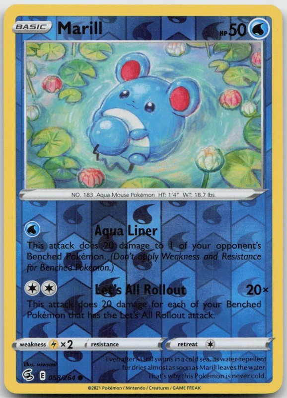 Marill 058/264 Sowsow Common Fusion Strike Pokemon TCG Reverse Holo LP